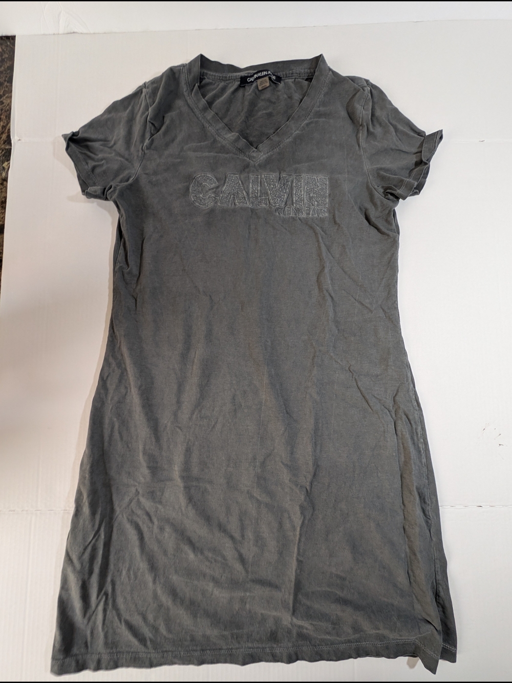 Calvin Klein Gray V-Neck Tee Dress